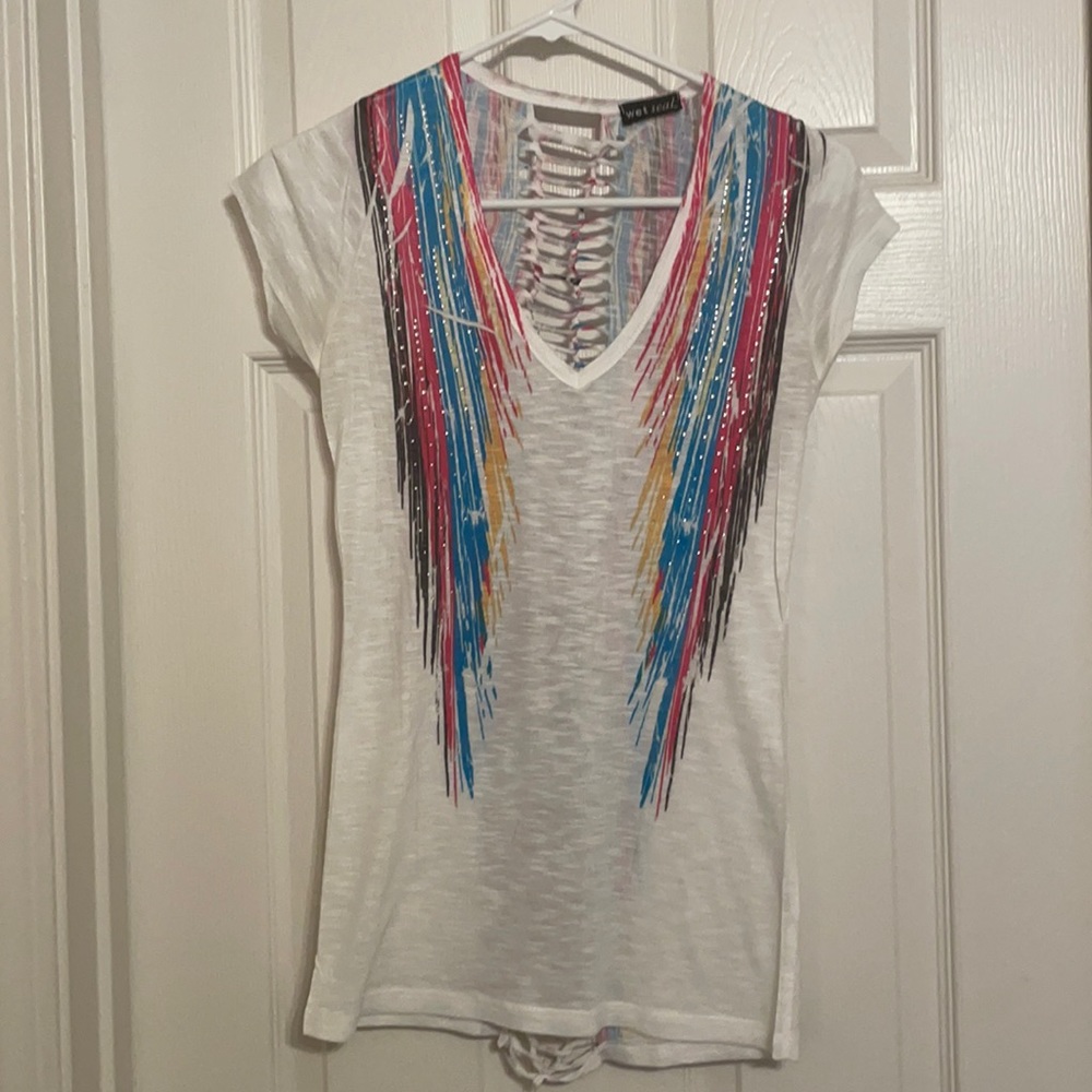 Wet Seal distressed top with open woven back